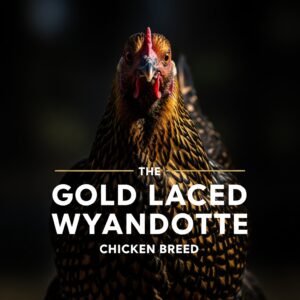 Gold-laced Wyandotte chicken with bold title text on a dark background.